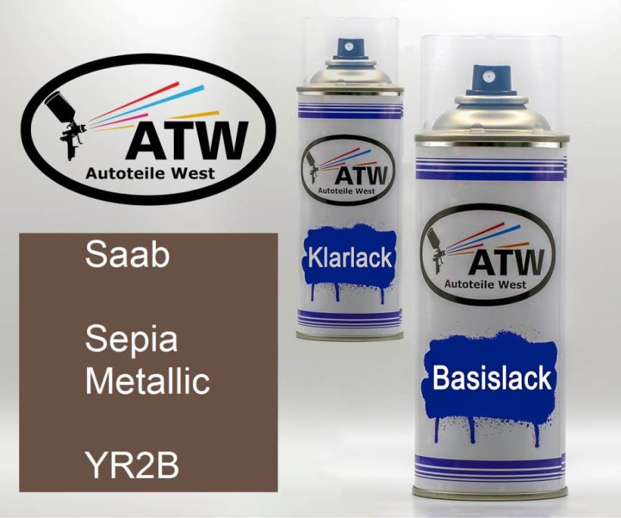 Saab, Sepia Metallic, YR2B: 400ml Sprühdose + 400ml Klarlack - Set, von ATW Autoteile West.